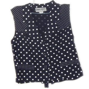SMART PARTS Vintage Polka Dot Button Down Vest ~ Size L ~ White / Navy Blue
